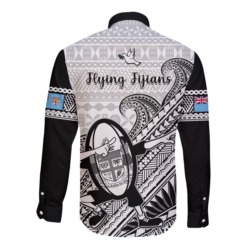 Fiji Tapa Rugby Long Sleeve Button Shirt Flying Fijian 2023 World Cup With Dabbing Ball LT14 - Polynesian Pride