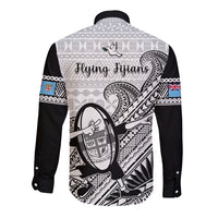 Fiji Tapa Rugby Long Sleeve Button Shirt Flying Fijian 2023 World Cup With Dabbing Ball LT14 - Polynesian Pride