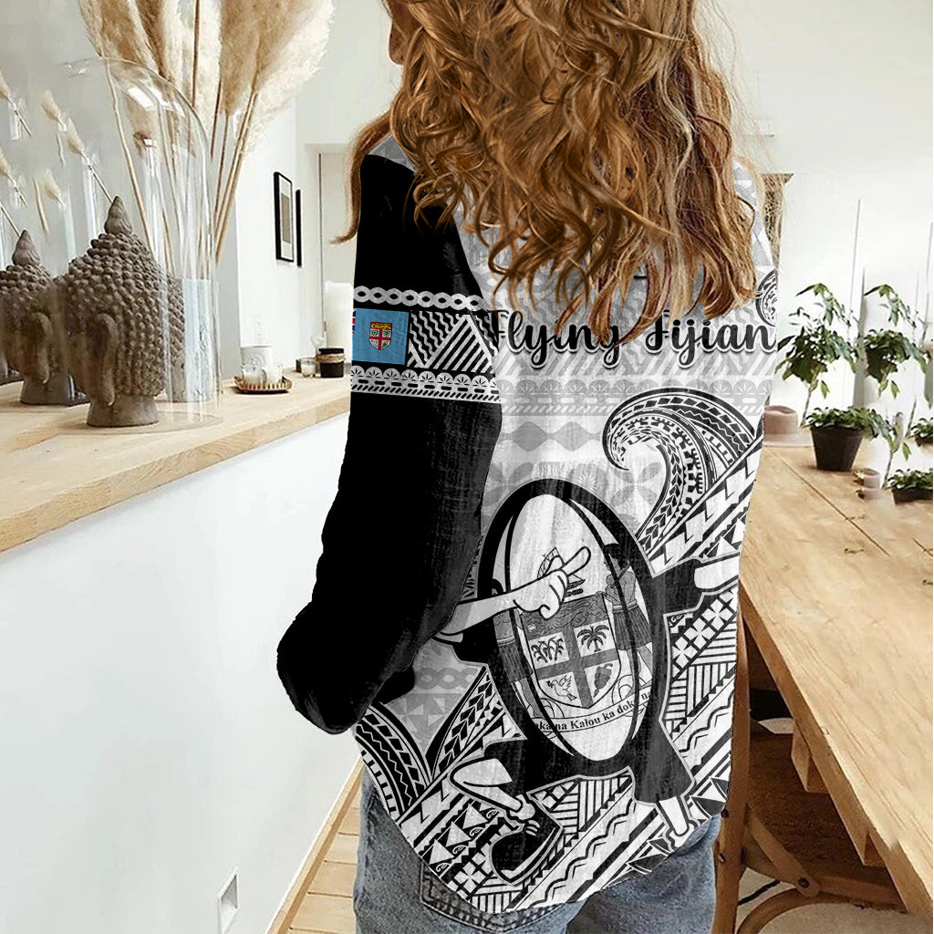 Fiji Tapa Rugby Women Casual Shirt Flying Fijian 2023 World Cup With Dabbing Ball LT14 - Polynesian Pride