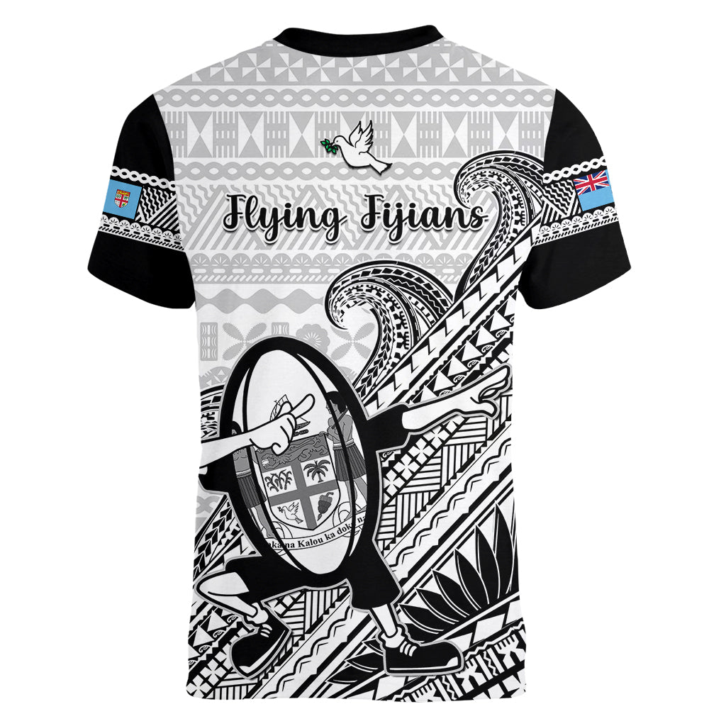 Fiji Tapa Rugby Women V Neck T Shirt Flying Fijian 2023 World Cup With Dabbing Ball LT14 - Polynesian Pride