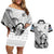 Custom Fiji Tapa Rugby Couples Matching Off Shoulder Short Dress and Hawaiian Shirt Flying Fijian 2023 World Cup With Dabbing Ball LT14 White - Polynesian Pride