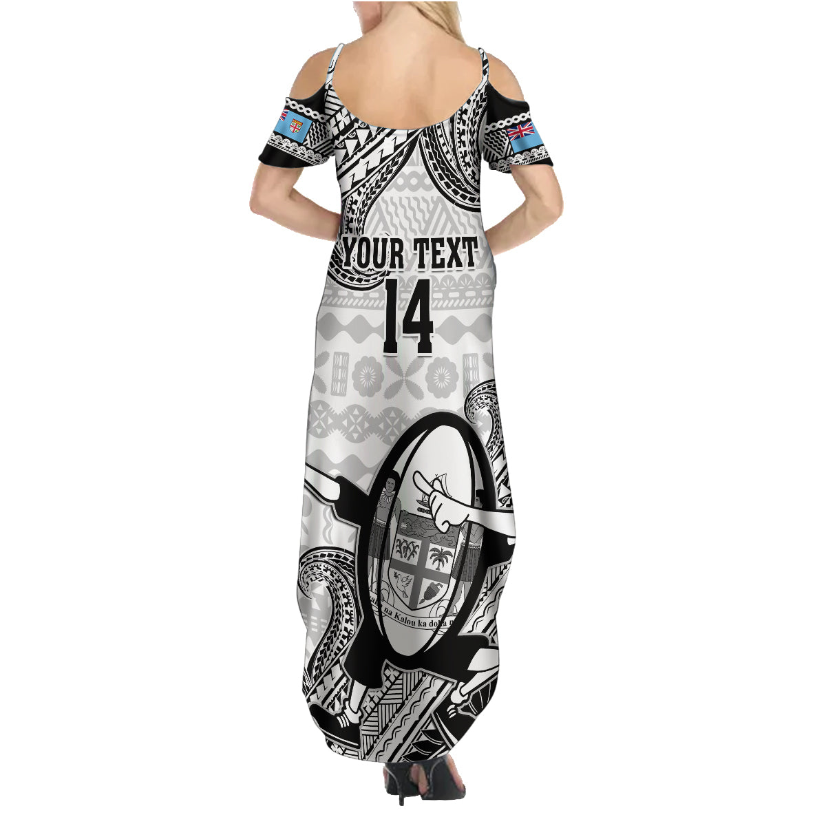 Custom Fiji Tapa Rugby Family Matching Summer Maxi Dress and Hawaiian Shirt Flying Fijian 2023 World Cup With Dabbing Ball LT14 - Polynesian Pride