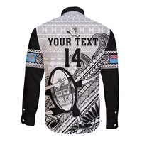 Custom Fiji Tapa Rugby Long Sleeve Button Shirt Flying Fijian 2023 World Cup With Dabbing Ball LT14 - Polynesian Pride