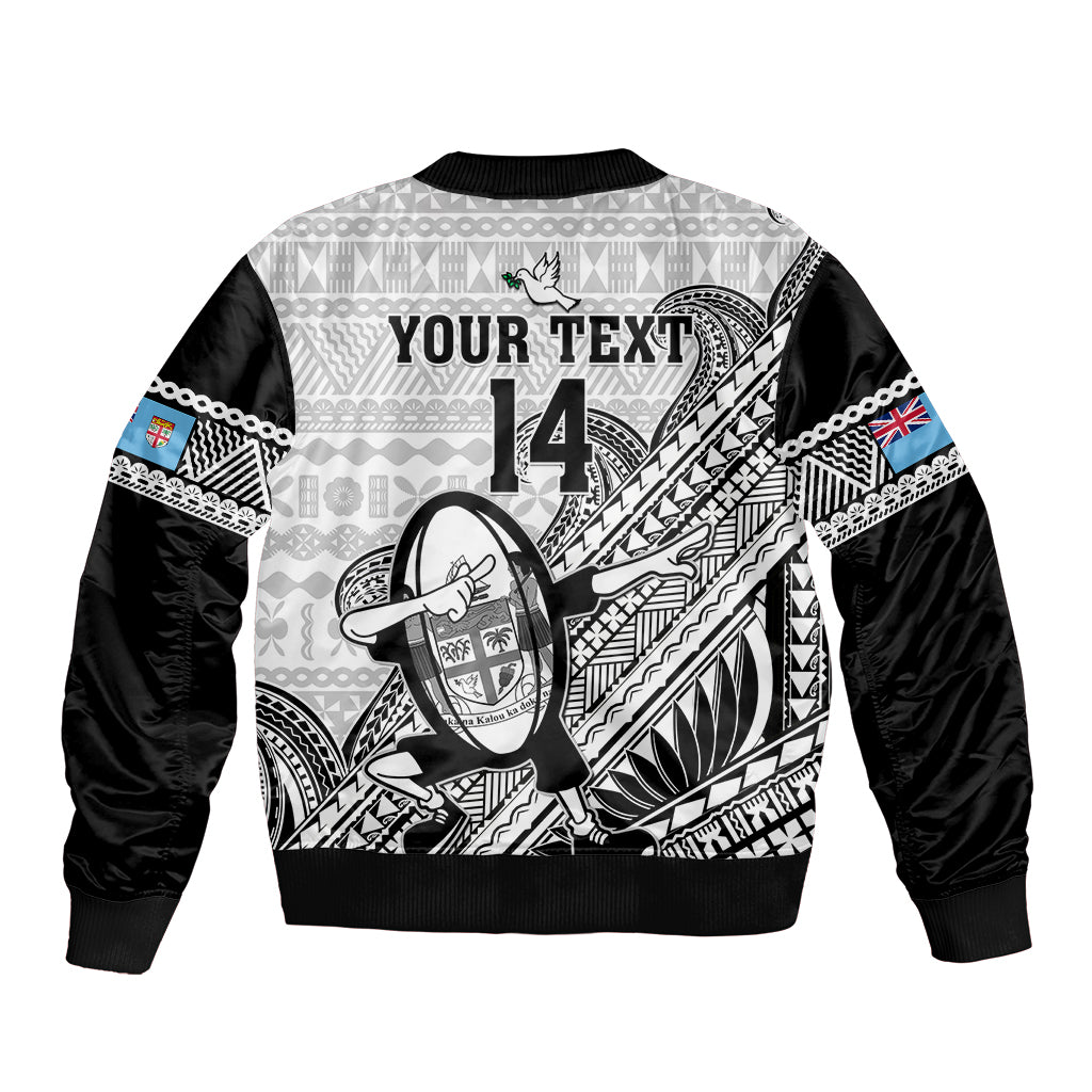 Custom Fiji Tapa Rugby Sleeve Zip Bomber Jacket Flying Fijian 2023 World Cup With Dabbing Ball LT14 - Polynesian Pride