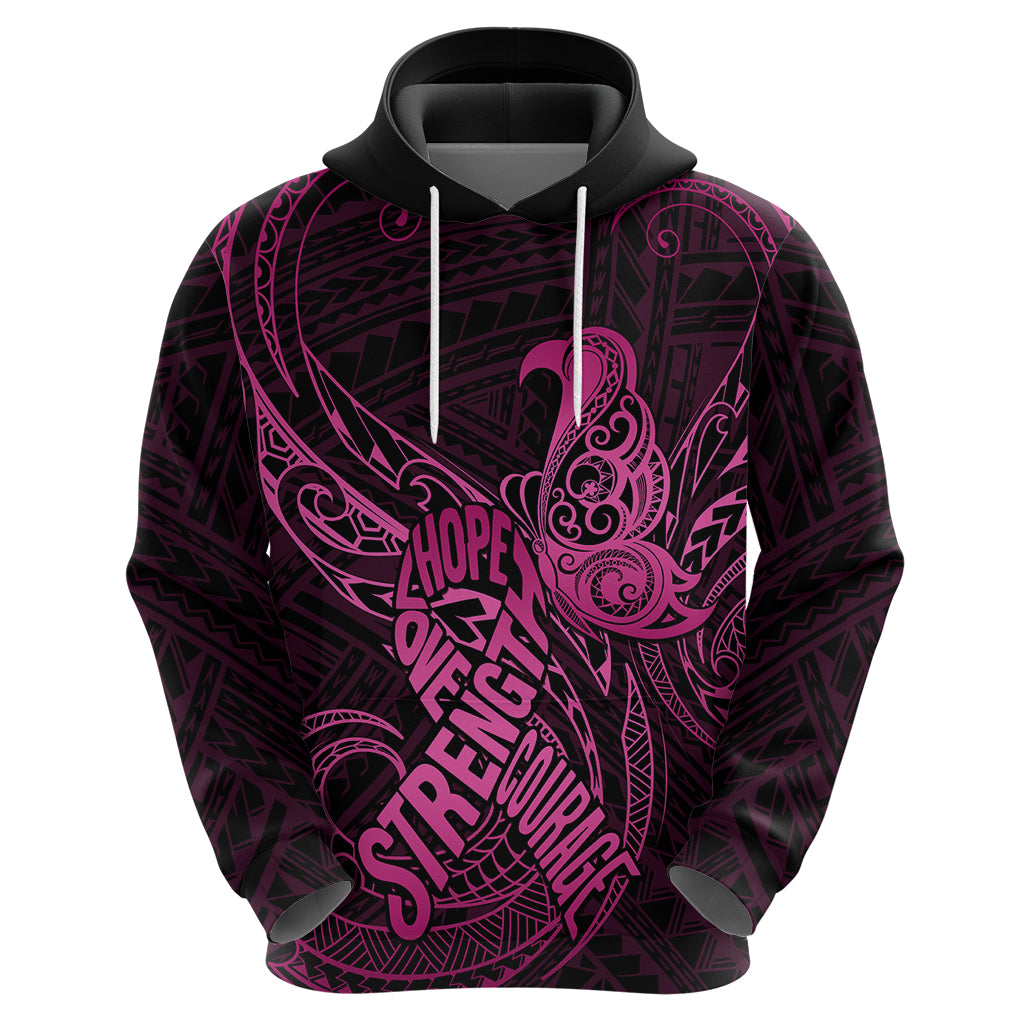 Polynesia Breast Cancer Awareness Hoodie No One Fights Alone Pink Ribbon With Butterfly LT14 - Polynesian Pride