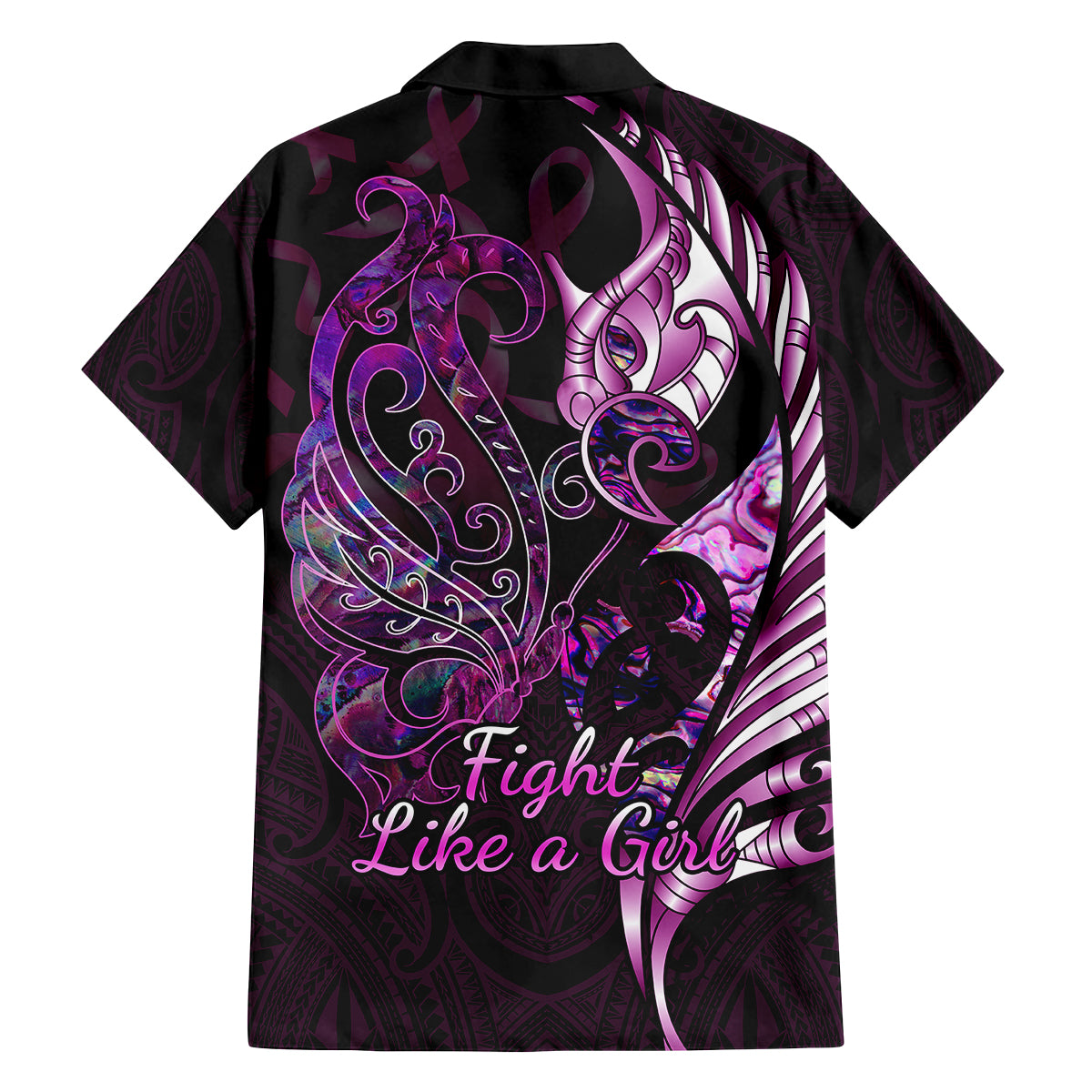 Personalised New Zealand Breast Cancer Family Matching Mermaid Dress and Hawaiian Shirt Fight Like A Girl Pink Manaia Fern With Paua Shell LT14 - Polynesian Pride
