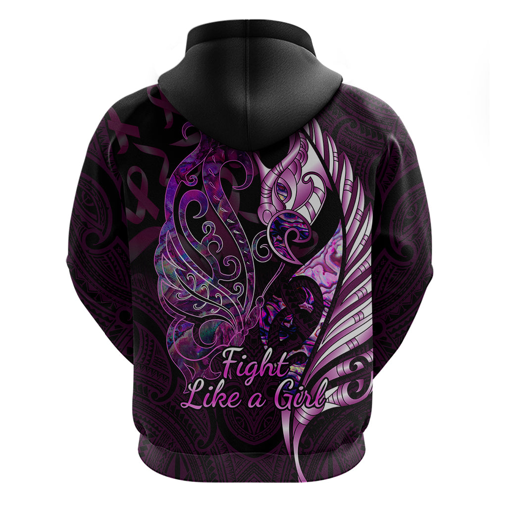Personalised New Zealand Breast Cancer Hoodie Fight Like A Girl Pink Manaia Fern With Paua Shell LT14 - Polynesian Pride