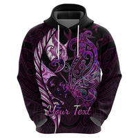 Personalised New Zealand Breast Cancer Hoodie Fight Like A Girl Pink Manaia Fern With Paua Shell LT14 - Polynesian Pride