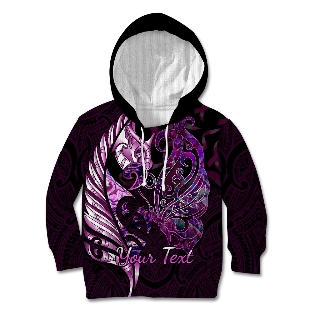 Personalised New Zealand Breast Cancer Kid Hoodie Fight Like A Girl Pink Manaia Fern With Paua Shell LT14 Hoodie Pink - Polynesian Pride