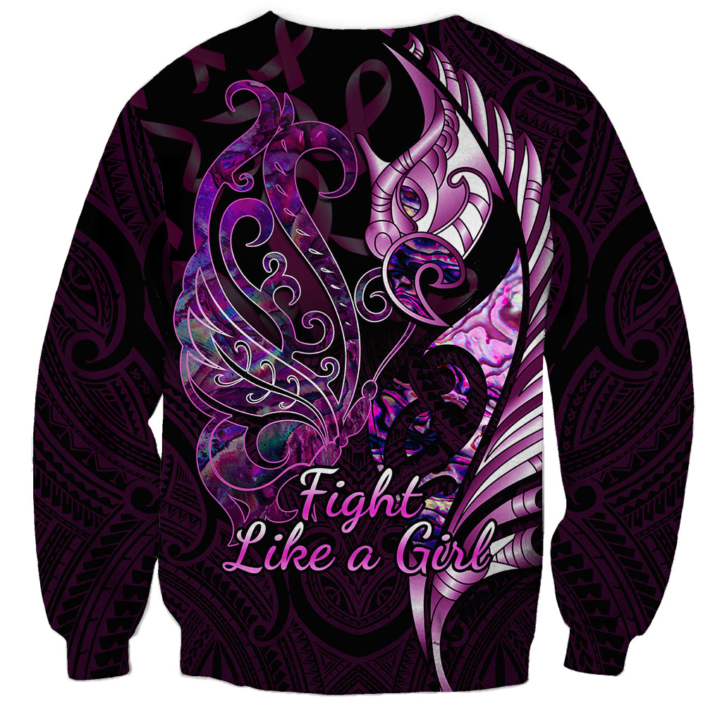 Personalised New Zealand Breast Cancer Sweatshirt Fight Like A Girl Pink Manaia Fern With Paua Shell LT14 - Polynesian Pride