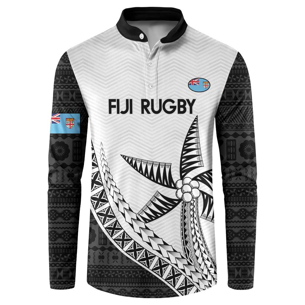 Custom Fiji Rugby Button Sweatshirt Go Champions Fijian Tapa Cloth LT14 White - Polynesian Pride