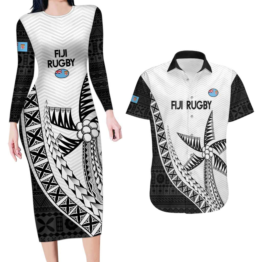 Custom Fiji Rugby Couples Matching Long Sleeve Bodycon Dress and Hawaiian Shirt Go Champions Fijian Tapa Cloth