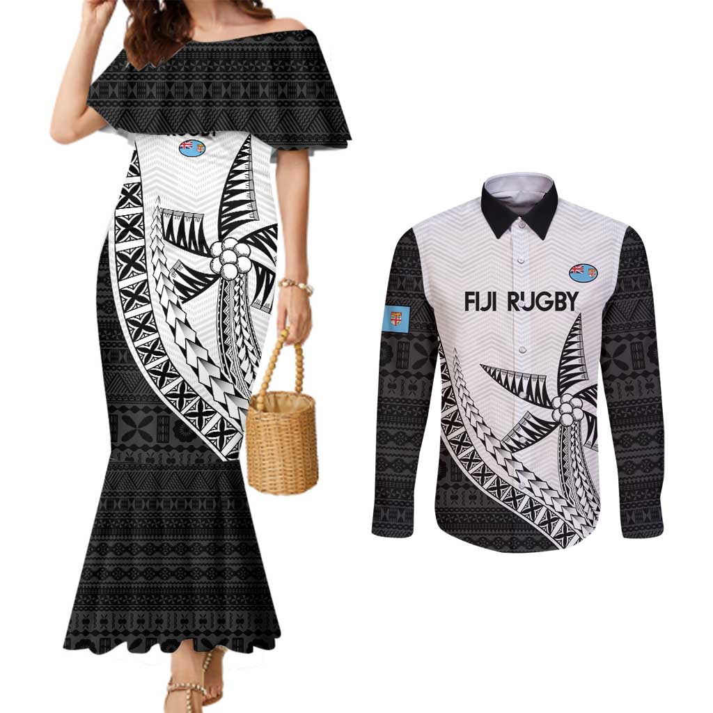 Custom Fiji Rugby Couples Matching Mermaid Dress and Long Sleeve Button Shirt Go Champions Fijian Tapa Cloth