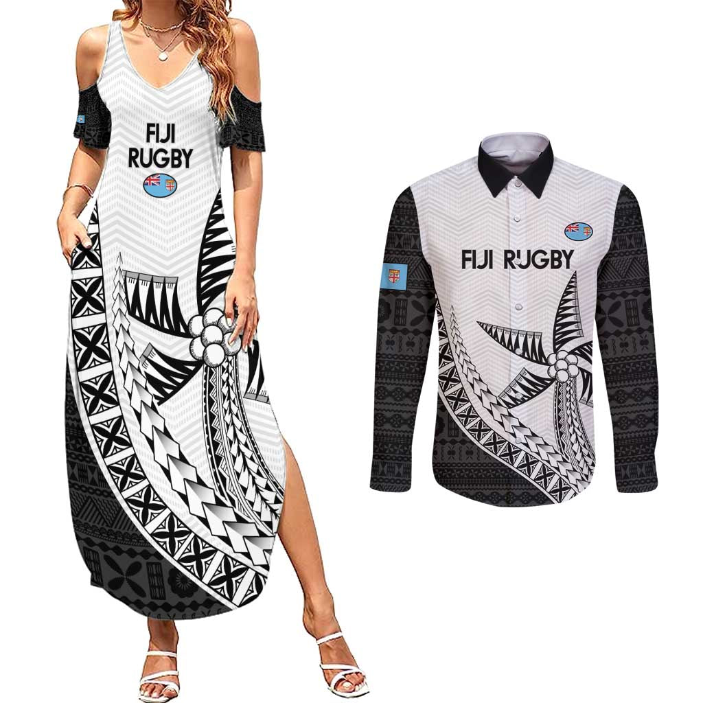 Custom Fiji Rugby Couples Matching Summer Maxi Dress and Long Sleeve Button Shirt Go Champions Fijian Tapa Cloth