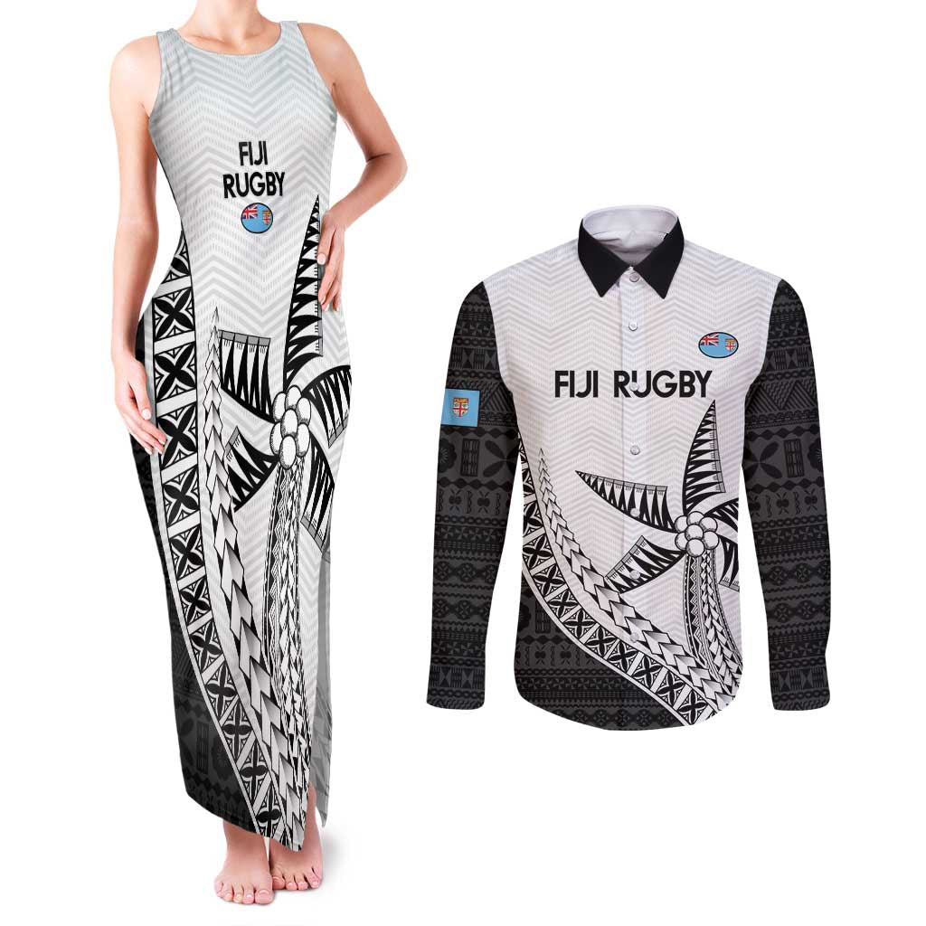 Custom Fiji Rugby Couples Matching Tank Maxi Dress and Long Sleeve Button Shirt Go Champions Fijian Tapa Cloth