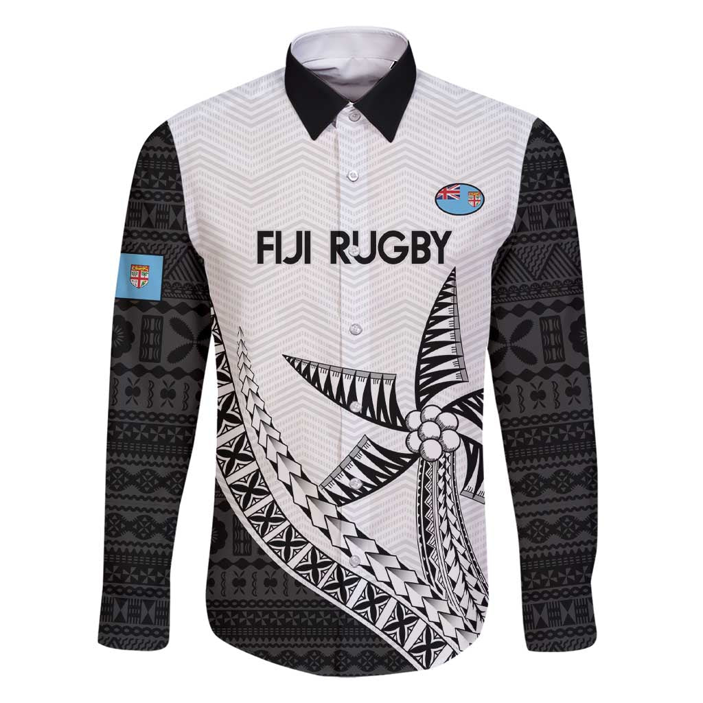 Custom Fiji Rugby Family Matching Short Sleeve Bodycon Dress and Hawaiian Shirt Go Champions Fijian Tapa Cloth LT14 Dad's Shirt - Long Sleeve White - Polynesian Pride