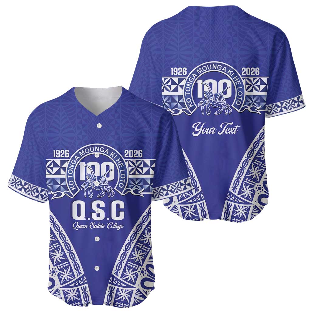 Personalised Queen Salote College Baseball Jersey Kolisi Fefine 100th Anniversary Kupesi Blue - Polynesian Pride