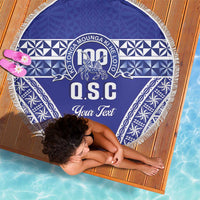 Personalised Queen Salote College Beach Blanket Kolisi Fefine 100th Anniversary Kupesi Blue - Polynesian Pride