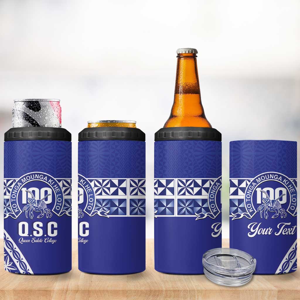 Personalised Queen Salote College 4 in 1 Can Cooler Tumbler Kolisi Fefine 100th Anniversary Kupesi Blue - Polynesian Pride