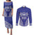 Personalised Queen Salote College Couples Matching Puletasi and Long Sleeve Button Shirt Kolisi Fefine 100th Anniversary Kupesi Blue - Polynesian Pride
