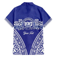 Personalised Queen Salote College Family Matching Off The Shoulder Long Sleeve Dress and Hawaiian Shirt Kolisi Fefine 100th Anniversary Kupesi Blue - Polynesian Pride