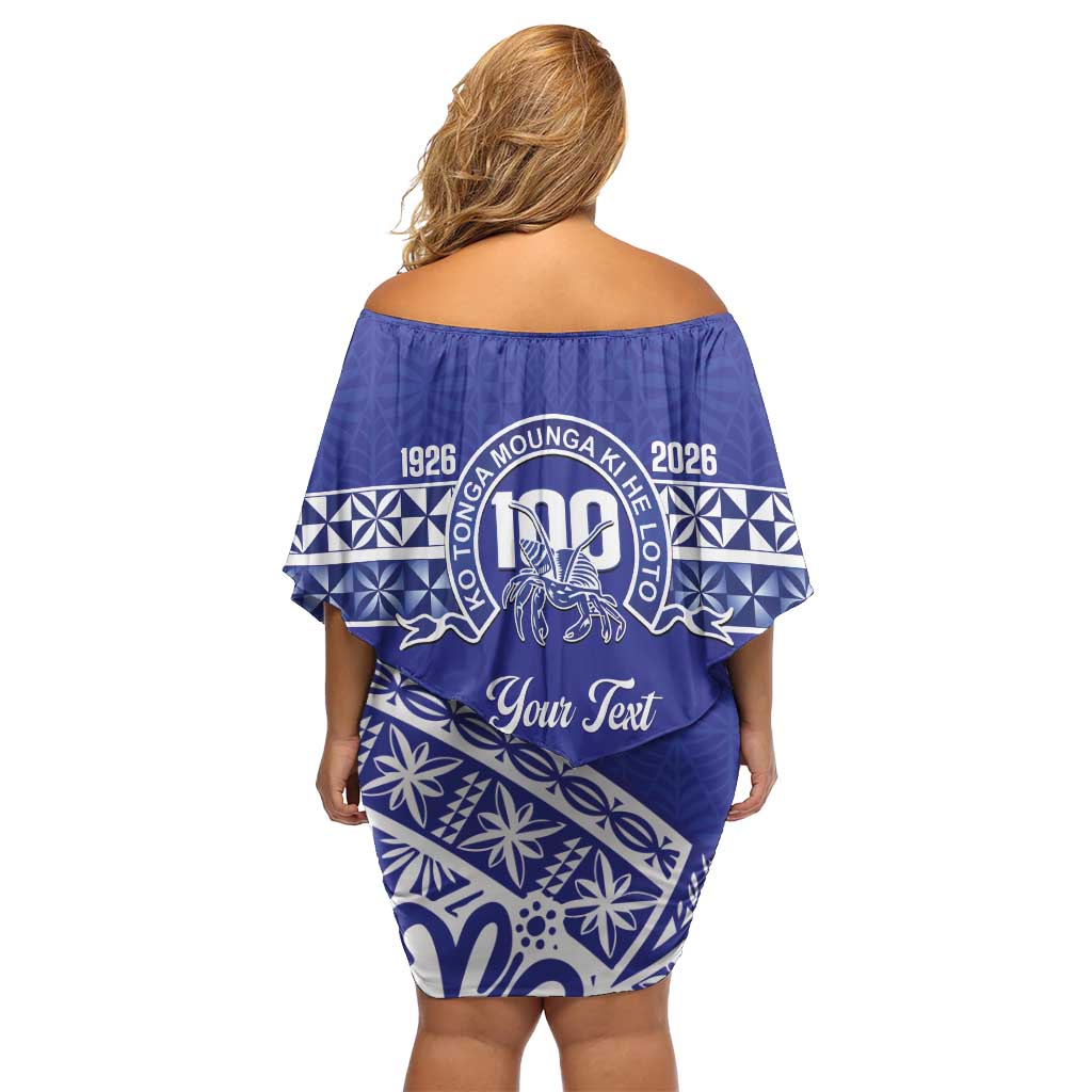 Personalised Queen Salote College Family Matching Off Shoulder Short Dress and Hawaiian Shirt Kolisi Fefine 100th Anniversary Kupesi Blue - Polynesian Pride