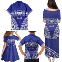 Personalised Queen Salote College Family Matching Puletasi and Hawaiian Shirt Kolisi Fefine 100th Anniversary Kupesi Blue - Polynesian Pride