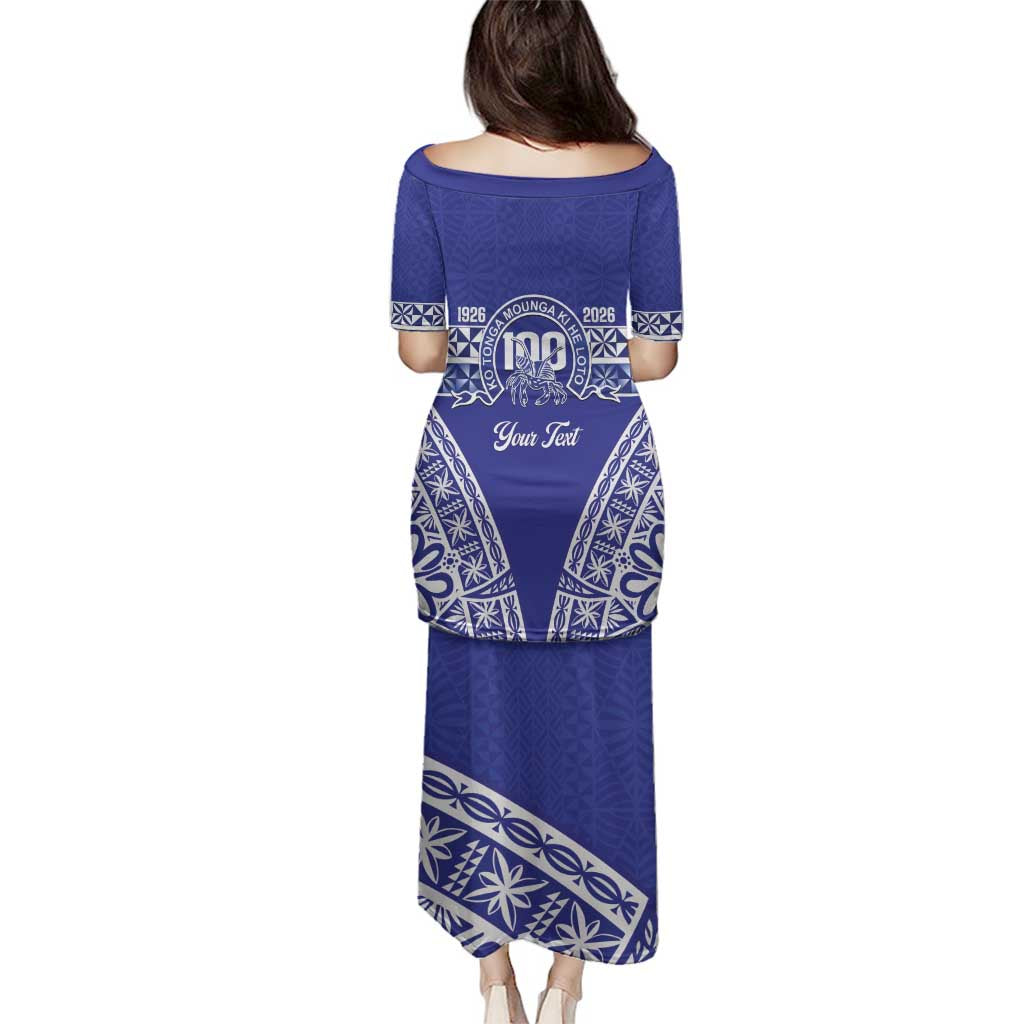 Personalised Queen Salote College Family Matching Puletasi and Hawaiian Shirt Kolisi Fefine 100th Anniversary Kupesi Blue - Polynesian Pride