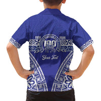 Personalised Queen Salote College Family Matching Summer Maxi Dress and Hawaiian Shirt Kolisi Fefine 100th Anniversary Kupesi Blue - Polynesian Pride
