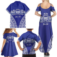Personalised Queen Salote College Family Matching Summer Maxi Dress and Hawaiian Shirt Kolisi Fefine 100th Anniversary Kupesi Blue - Polynesian Pride