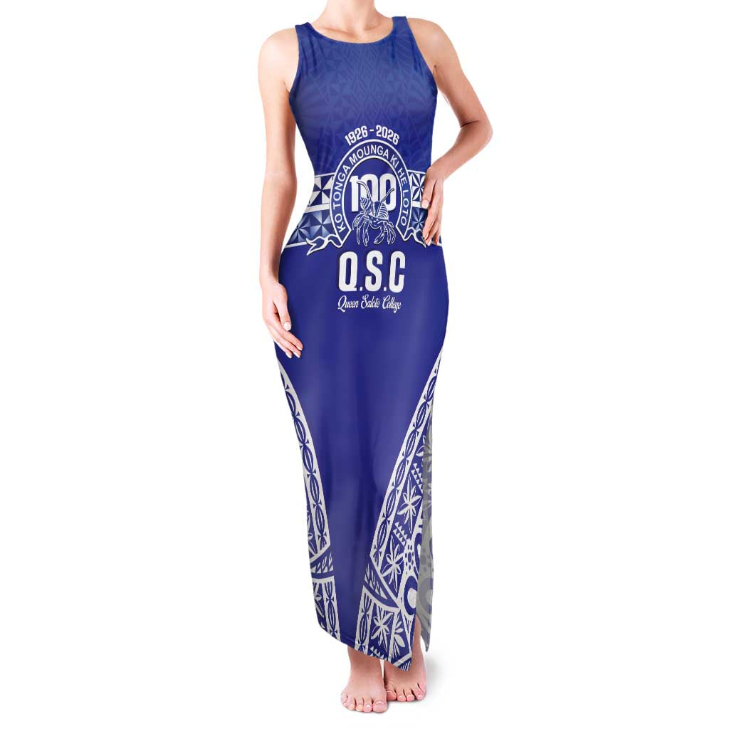 Personalised Queen Salote College Family Matching Tank Maxi Dress and Hawaiian Shirt Kolisi Fefine 100th Anniversary Kupesi Blue - undefined