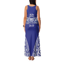 Personalised Queen Salote College Family Matching Tank Maxi Dress and Hawaiian Shirt Kolisi Fefine 100th Anniversary Kupesi Blue - undefined
