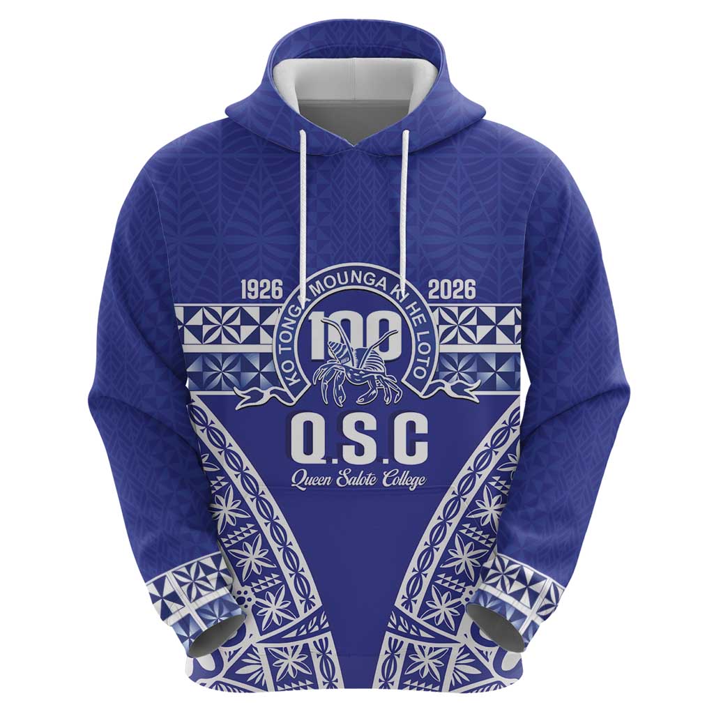 Personalised Queen Salote College Hoodie Kolisi Fefine 100th Anniversary Kupesi Blue - Polynesian Pride
