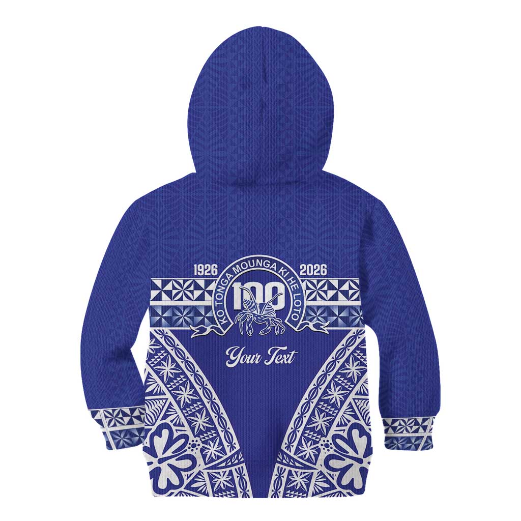 Personalised Queen Salote College Kid Hoodie Kolisi Fefine 100th Anniversary Kupesi Blue - Polynesian Pride