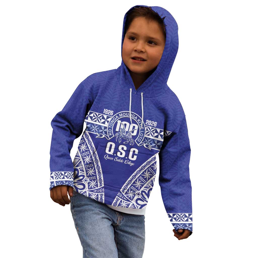 Personalised Queen Salote College Kid Hoodie Kolisi Fefine 100th Anniversary Kupesi Blue - Polynesian Pride