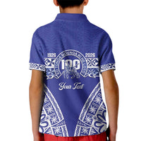 Personalised Queen Salote College Kid Polo Shirt Kolisi Fefine 100th Anniversary Kupesi Blue - Polynesian Pride