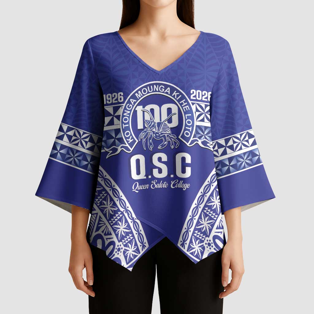 Personalised Queen Salote College Kimono Sleeve Blouse Kolisi Fefine 100th Anniversary Kupesi Blue - Polynesian Pride
