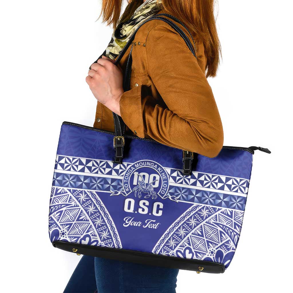 Personalised Queen Salote College Leather Tote Bag Kolisi Fefine 100th Anniversary Kupesi Blue - Polynesian Pride