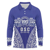 Personalised Queen Salote College Long Sleeve Polo Shirt Kolisi Fefine 100th Anniversary Kupesi Blue - Polynesian Pride