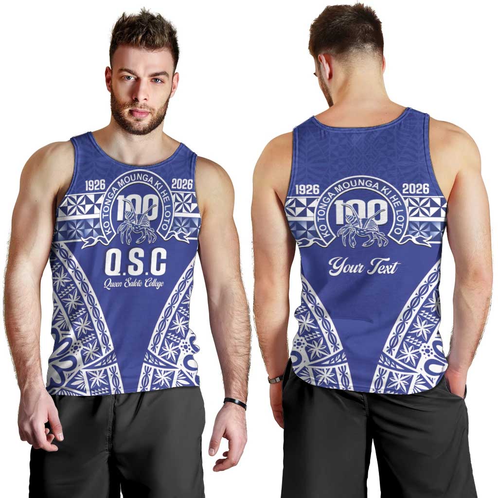 Personalised Queen Salote College Men Tank Top Kolisi Fefine 100th Anniversary Kupesi Blue - Polynesian Pride