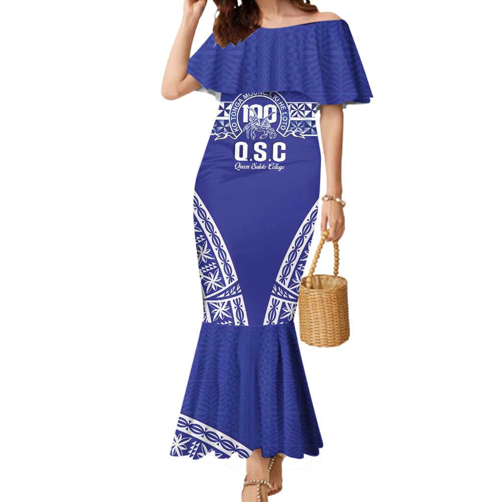 Personalised Queen Salote College Mermaid Dress Kolisi Fefine 100th Anniversary Kupesi Blue - Polynesian Pride