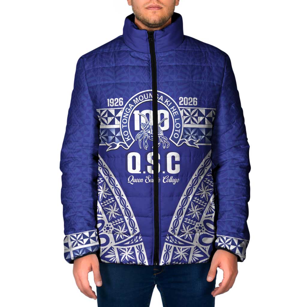 Personalised Queen Salote College Padded Jacket Kolisi Fefine 100th Anniversary Kupesi Blue - Polynesian Pride