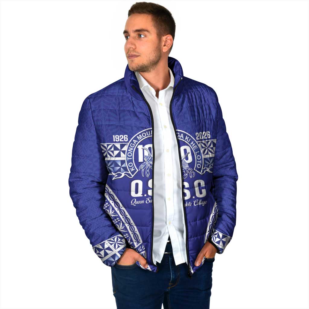 Personalised Queen Salote College Padded Jacket Kolisi Fefine 100th Anniversary Kupesi Blue - Polynesian Pride