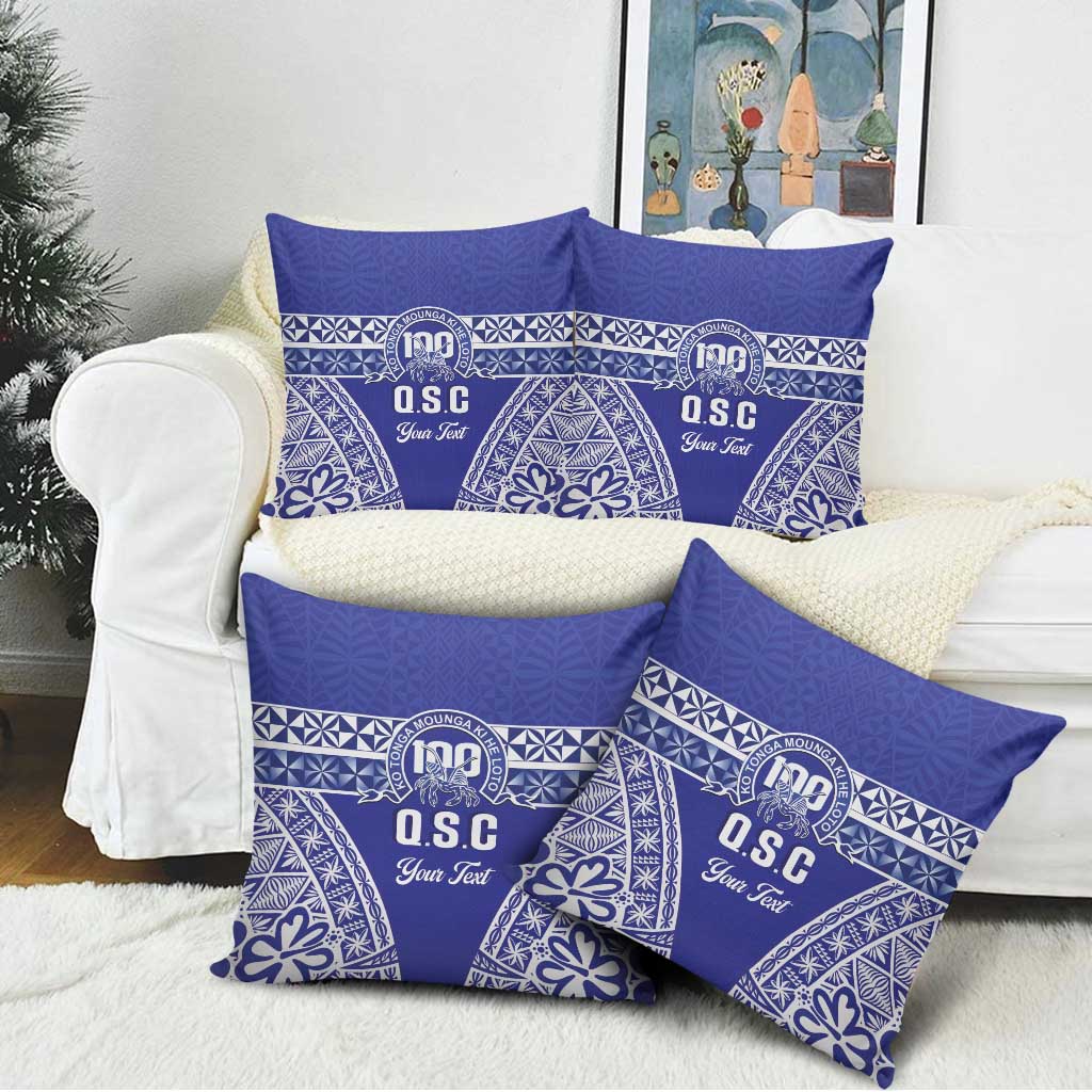 Personalised Queen Salote College Pillow Cover Kolisi Fefine 100th Anniversary Kupesi Blue - Polynesian Pride