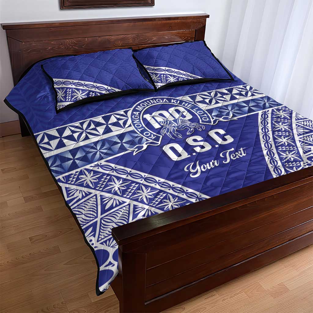 Personalised Queen Salote College Quilt Bed Set Kolisi Fefine 100th Anniversary Kupesi Blue - Polynesian Pride