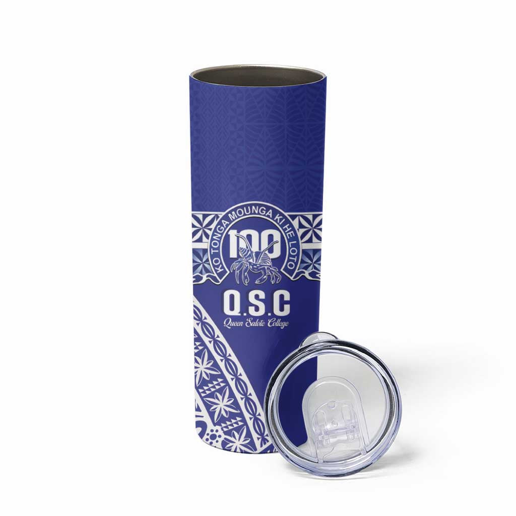 Personalised Queen Salote College Skinny Tumbler Kolisi Fefine 100th Anniversary Kupesi Blue - Polynesian Pride