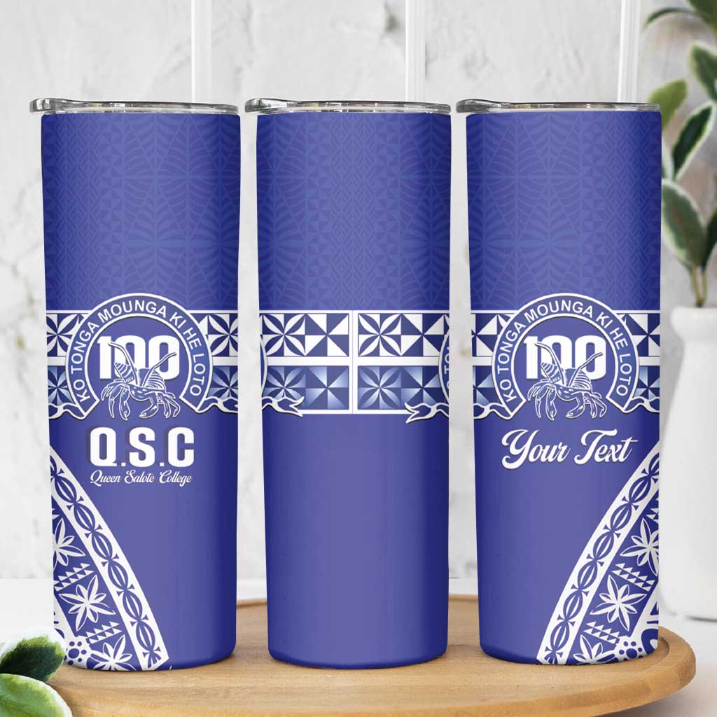 Personalised Queen Salote College Skinny Tumbler Kolisi Fefine 100th Anniversary Kupesi Blue - Polynesian Pride