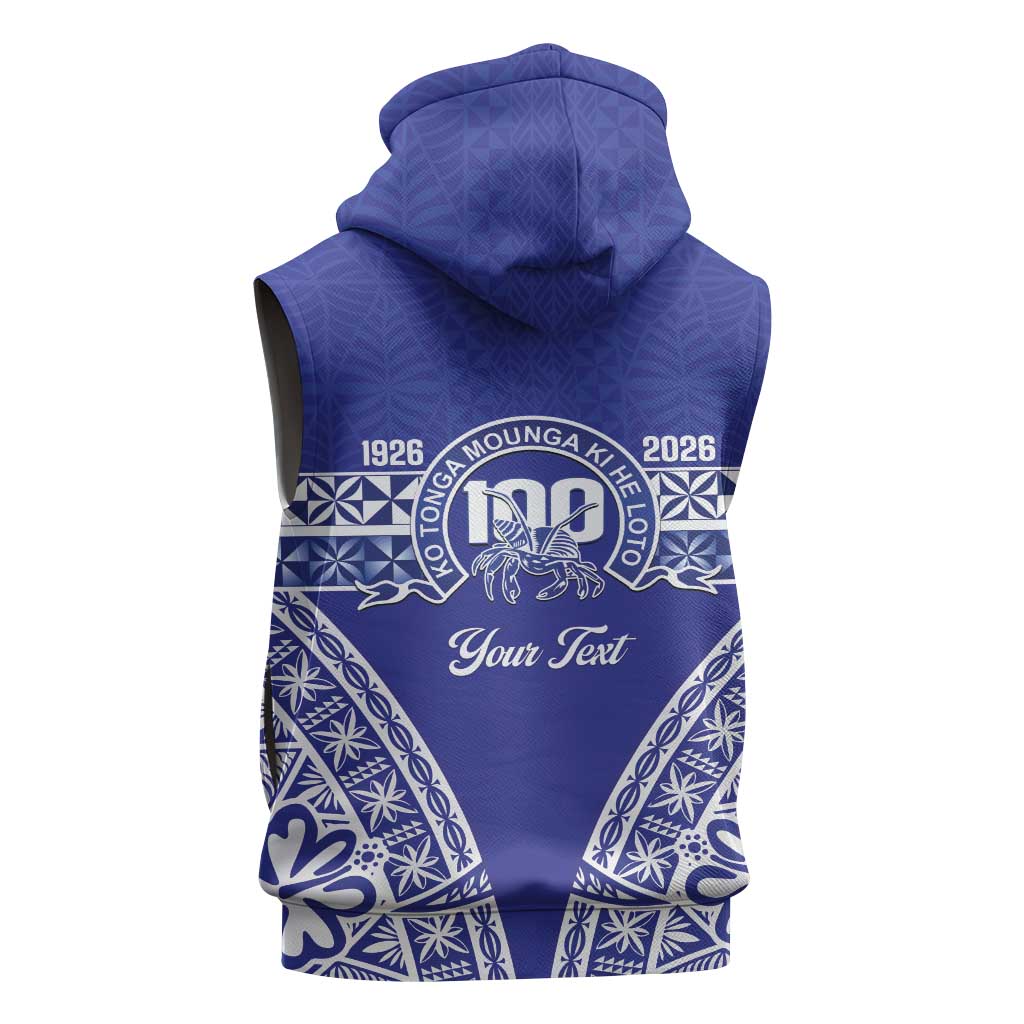 Personalised Queen Salote College Sleeveless Zip Hoodie Kolisi Fefine 100th Anniversary Kupesi Blue - Polynesian Pride
