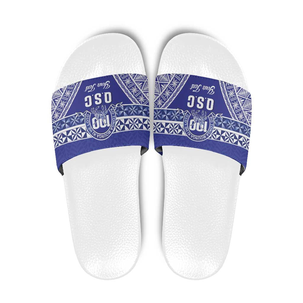 Personalised Queen Salote College Slide Sandals Kolisi Fefine 100th Anniversary Kupesi Blue - Polynesian Pride