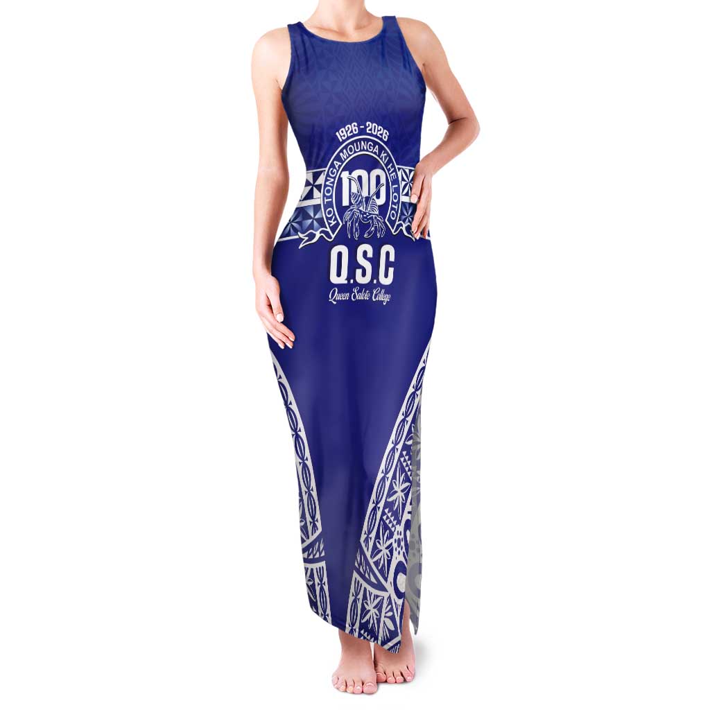 Personalised Queen Salote College Tank Maxi Dress Kolisi Fefine 100th Anniversary Kupesi Blue - Polynesian Pride